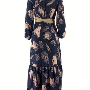 Navy and Peach Patterned Dress Lita Butterfly Reiss Lita Ramadan Print Crew Neck